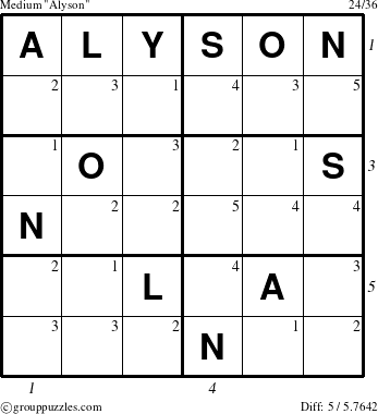 The grouppuzzles.com Medium Alyson puzzle for  with all 5 steps marked