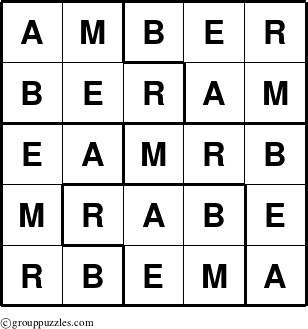 The grouppuzzles.com Answer grid for the Amber puzzle for 