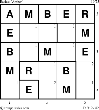 The grouppuzzles.com Easiest Amber puzzle for , suitable for printing, with all 2 steps marked