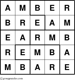 The grouppuzzles.com Answer grid for the Amber puzzle for 
