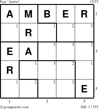 The grouppuzzles.com Easy Amber puzzle for , suitable for printing, with all 3 steps marked