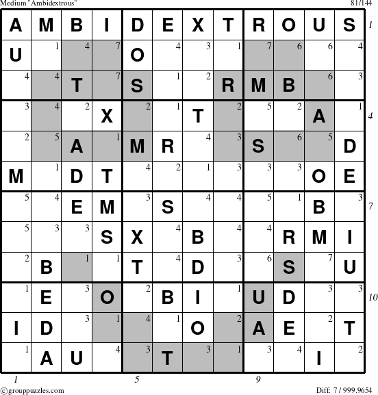 The grouppuzzles.com Medium Ambidextrous puzzle for  with all 7 steps marked