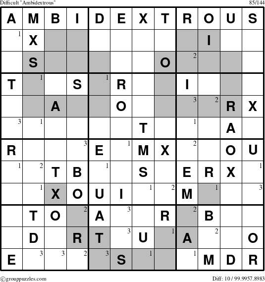 The grouppuzzles.com Difficult Ambidextrous puzzle for  with the first 3 steps marked