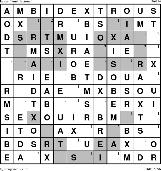 The grouppuzzles.com Easiest Ambidextrous puzzle for  with the first 2 steps marked