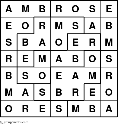 The grouppuzzles.com Answer grid for the Ambrose puzzle for 