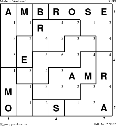 The grouppuzzles.com Medium Ambrose puzzle for , suitable for printing, with all 6 steps marked