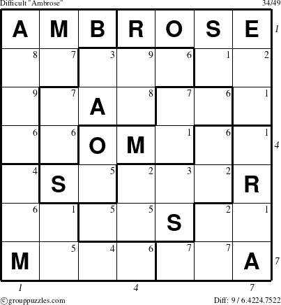 The grouppuzzles.com Difficult Ambrose puzzle for , suitable for printing, with all 9 steps marked