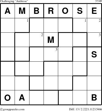 The grouppuzzles.com Challenging Ambrose puzzle for  with the first 3 steps marked