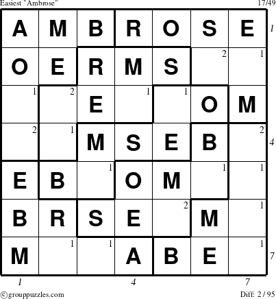 The grouppuzzles.com Easiest Ambrose puzzle for , suitable for printing, with all 2 steps marked