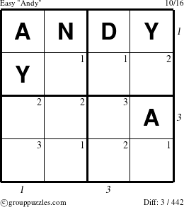 The grouppuzzles.com Easy Andy puzzle for  with all 3 steps marked