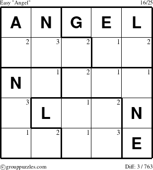 The grouppuzzles.com Easy Angel puzzle for  with the first 3 steps marked