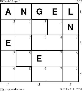 The grouppuzzles.com Difficult Angel puzzle for  with all 8 steps marked