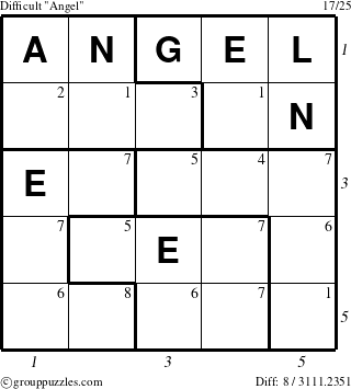 The grouppuzzles.com Difficult Angel puzzle for , suitable for printing, with all 8 steps marked