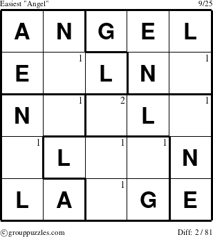 The grouppuzzles.com Easiest Angel puzzle for  with the first 2 steps marked