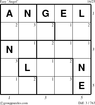 The grouppuzzles.com Easy Angel puzzle for , suitable for printing, with all 3 steps marked