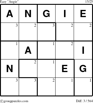 The grouppuzzles.com Easy Angie puzzle for  with the first 3 steps marked