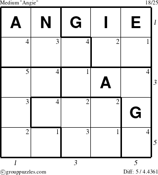 The grouppuzzles.com Medium Angie puzzle for , suitable for printing, with all 5 steps marked