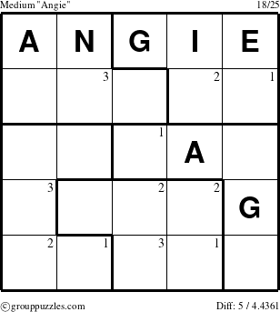 The grouppuzzles.com Medium Angie puzzle for  with the first 3 steps marked
