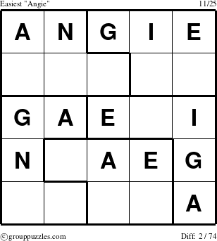 The grouppuzzles.com Easiest Angie puzzle for 