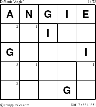 The grouppuzzles.com Difficult Angie puzzle for  with the first 3 steps marked