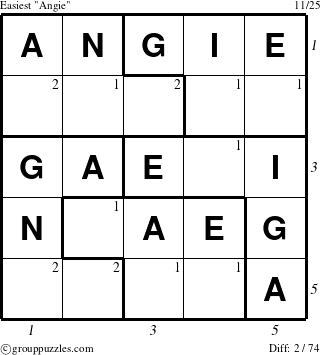 The grouppuzzles.com Easiest Angie puzzle for  with all 2 steps marked