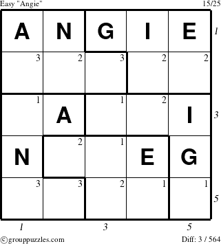 The grouppuzzles.com Easy Angie puzzle for , suitable for printing, with all 3 steps marked