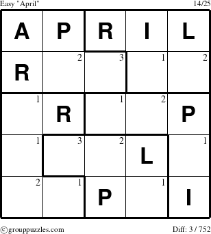 The grouppuzzles.com Easy April puzzle for  with the first 3 steps marked