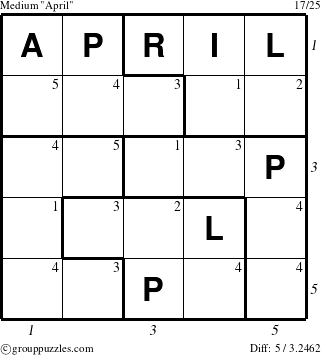 The grouppuzzles.com Medium April puzzle for  with all 5 steps marked