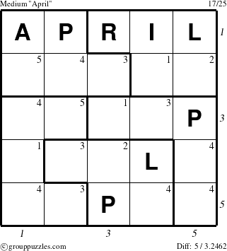 The grouppuzzles.com Medium April puzzle for , suitable for printing, with all 5 steps marked