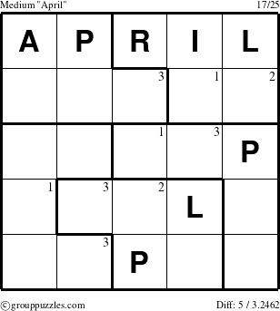 The grouppuzzles.com Medium April puzzle for  with the first 3 steps marked
