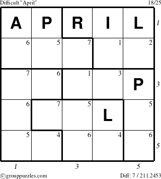 The grouppuzzles.com Difficult April puzzle for  with all 7 steps marked