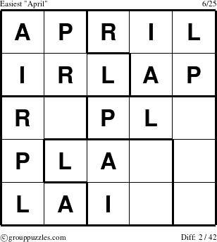 The grouppuzzles.com Easiest April puzzle for 