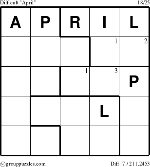 The grouppuzzles.com Difficult April puzzle for  with the first 3 steps marked