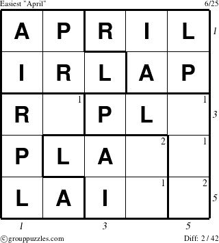 The grouppuzzles.com Easiest April puzzle for  with all 2 steps marked