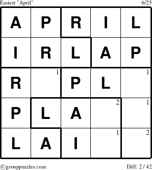 The grouppuzzles.com Easiest April puzzle for  with the first 2 steps marked