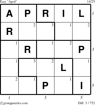 The grouppuzzles.com Easy April puzzle for  with all 3 steps marked