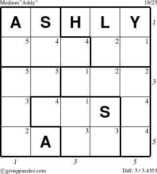 The grouppuzzles.com Medium Ashly puzzle for  with all 5 steps marked