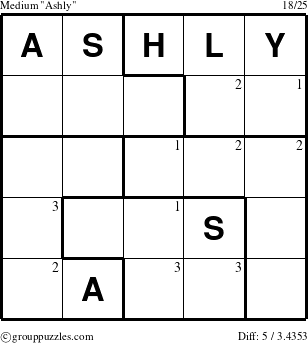 The grouppuzzles.com Medium Ashly puzzle for  with the first 3 steps marked