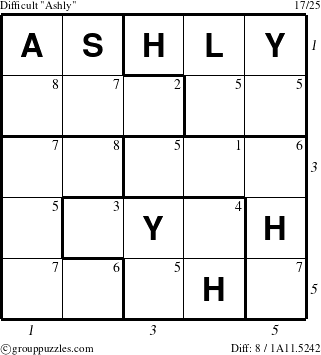 The grouppuzzles.com Difficult Ashly puzzle for  with all 8 steps marked