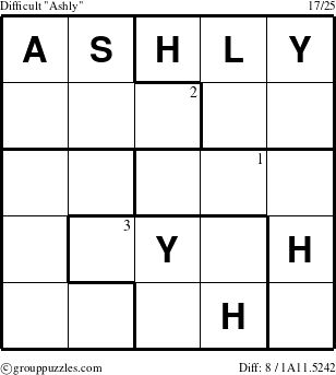 The grouppuzzles.com Difficult Ashly puzzle for  with the first 3 steps marked