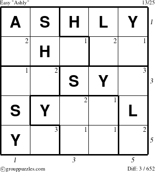 The grouppuzzles.com Easy Ashly puzzle for , suitable for printing, with all 3 steps marked