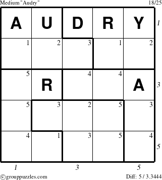 The grouppuzzles.com Medium Audry puzzle for , suitable for printing, with all 5 steps marked