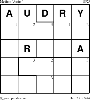 The grouppuzzles.com Medium Audry puzzle for  with the first 3 steps marked