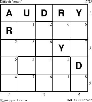 The grouppuzzles.com Difficult Audry puzzle for  with all 8 steps marked
