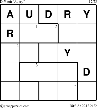 The grouppuzzles.com Difficult Audry puzzle for  with the first 3 steps marked