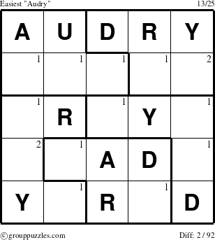 The grouppuzzles.com Easiest Audry puzzle for  with the first 2 steps marked