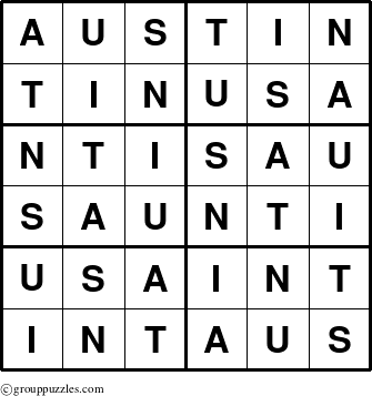 The grouppuzzles.com Answer grid for the Austin puzzle for 