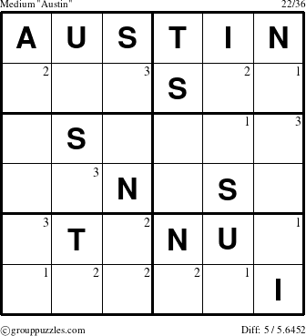 The grouppuzzles.com Medium Austin puzzle for  with the first 3 steps marked