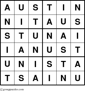 The grouppuzzles.com Answer grid for the Austin puzzle for 