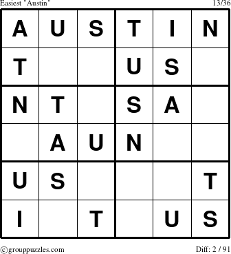 The grouppuzzles.com Easiest Austin puzzle for 